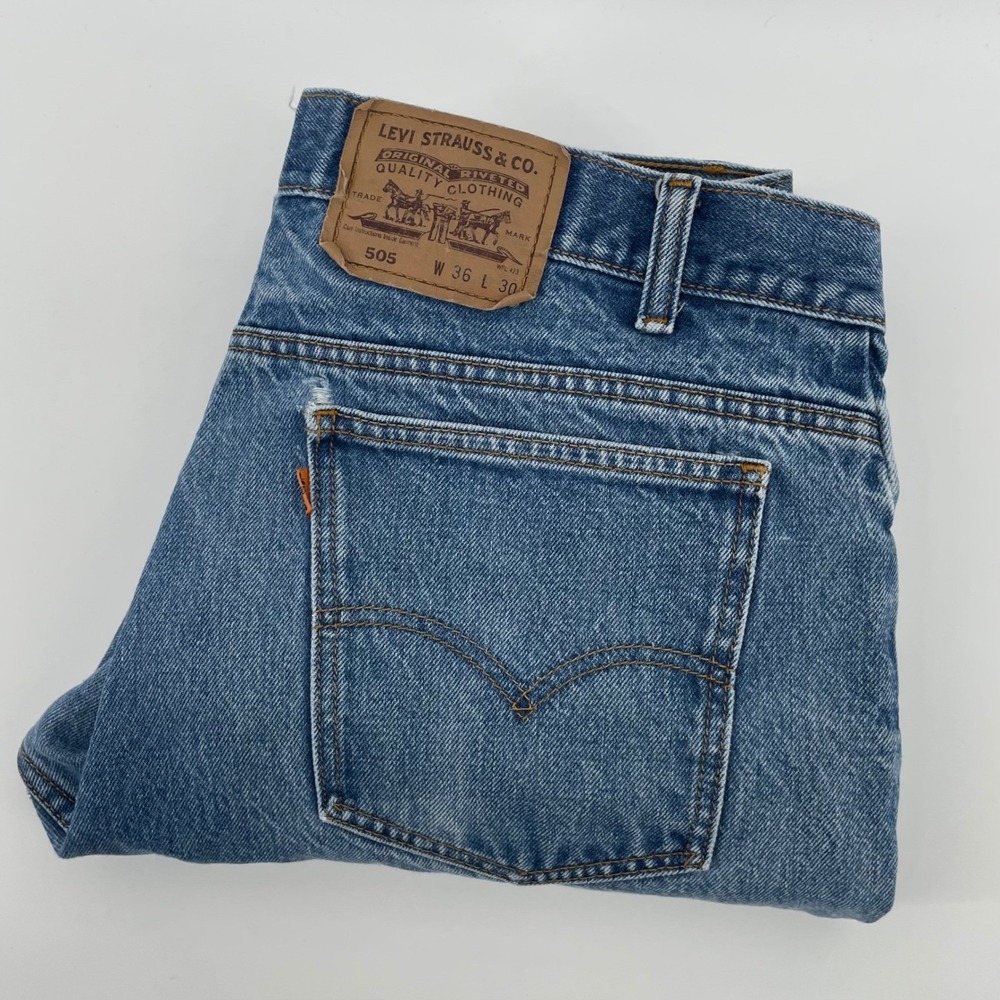 Vintage Levis 505 Orange Tab Jeans Men's 36x30 Medium Wash Straight Leg Denim